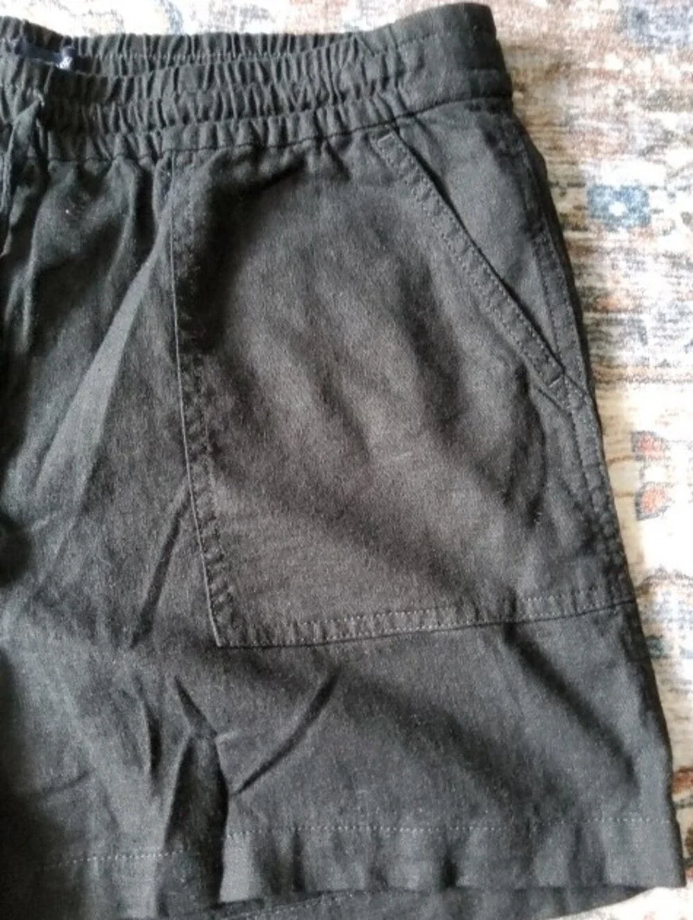 J. Crew Black Linen Elastic Waist Drawstring Shorts Ladies Medium with Pockets